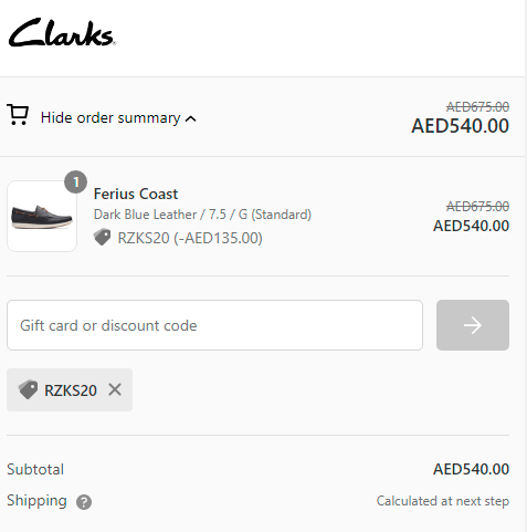 Activate Clarks discount code - UAE