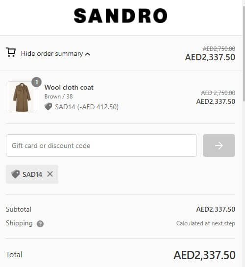 Activate Sandro discount code in the UAE