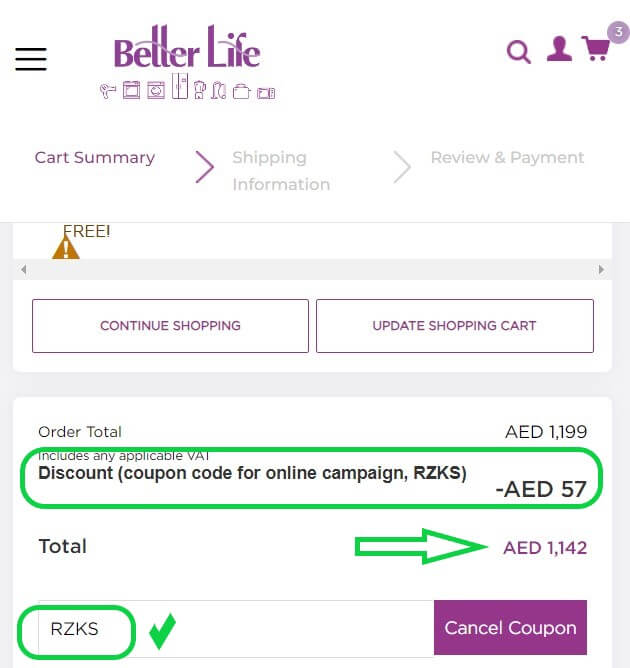 استخدام وتطبيق كود خصم بيتر لايف عند الشراء من موقع Better Life الإمارات