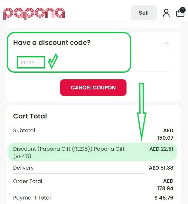 Applying Papona Discount Code in UAE